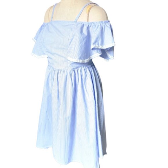 NWT - BCBGirls Pinstripe Blue White Cold Shoulder Dress Sz 16 #92F - Picture 4 of 10